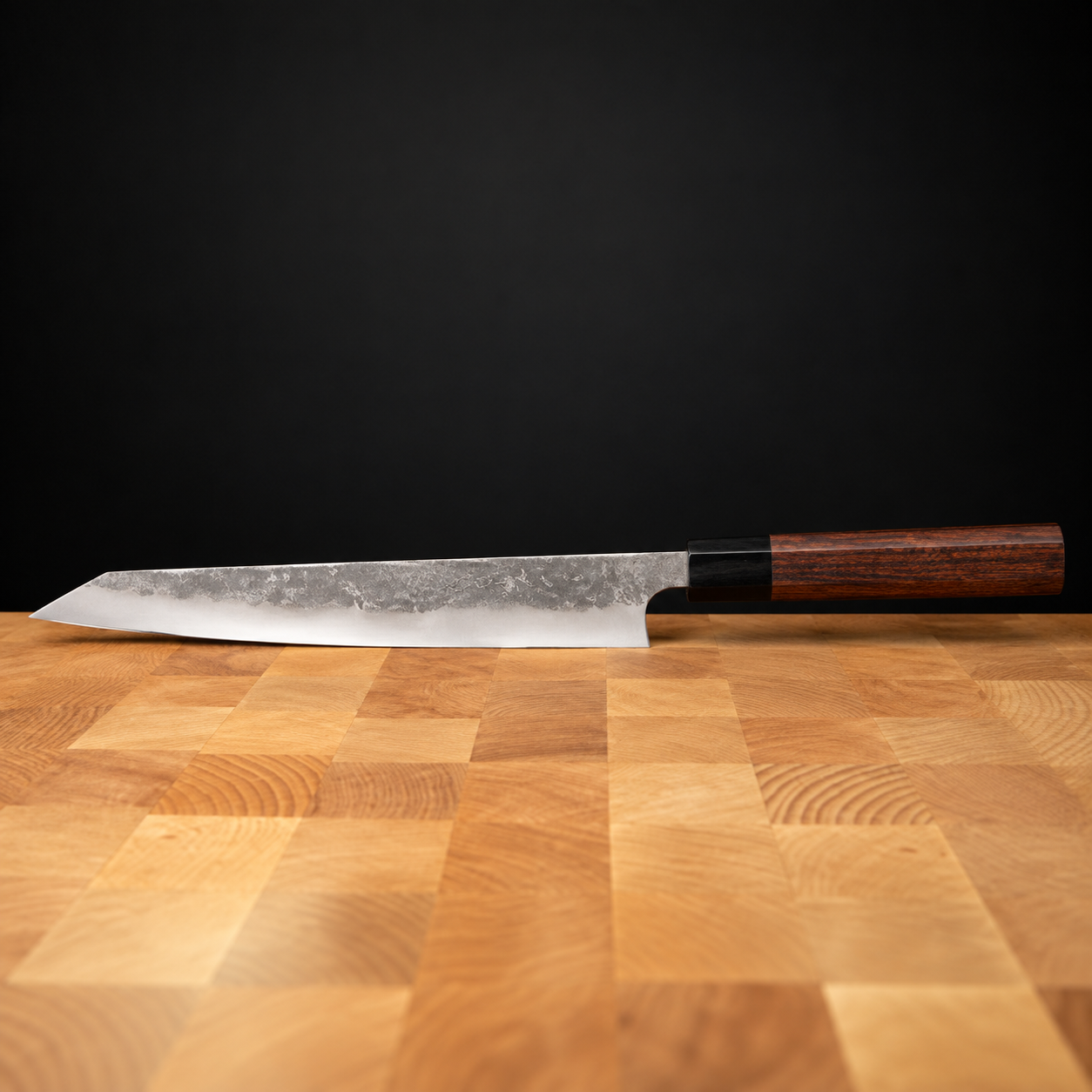 Matsubara Blue No. 2 Nashiji Sujihiki 270 mm s custom poluovalnom drškom od ružinog drva Matsubara Blue No. 2 Nashiji Sujihiki 270 mm s custom poluovalnom drškom od ružinog drva