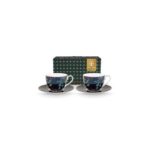 Pip Studio Berry Blues set od dvije porculanske šalice od 300 ml s tanjurićima, tamnoplavim cvjetnim uzorkom i zlatnim detaljima