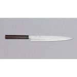 Yanagiba Tsunehisa AUS-8 japanski nož za sashimi, precizno brušeno oštrice, drvena drška, idealan za tanke elegantne rezove ribe i mesa.