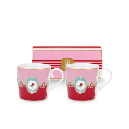 PIP STUDIO SET OD 2 ŠALICE SMALL LOVE BIRDS MEDALLION RED - PINK