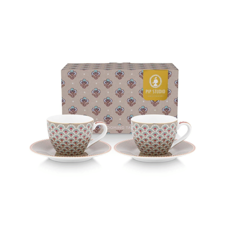 PIP STUDIO SET ŠALICA ZA ESPRESSO S TANJURIĆIMA BLOOMING TALES KHAKI 120 ML