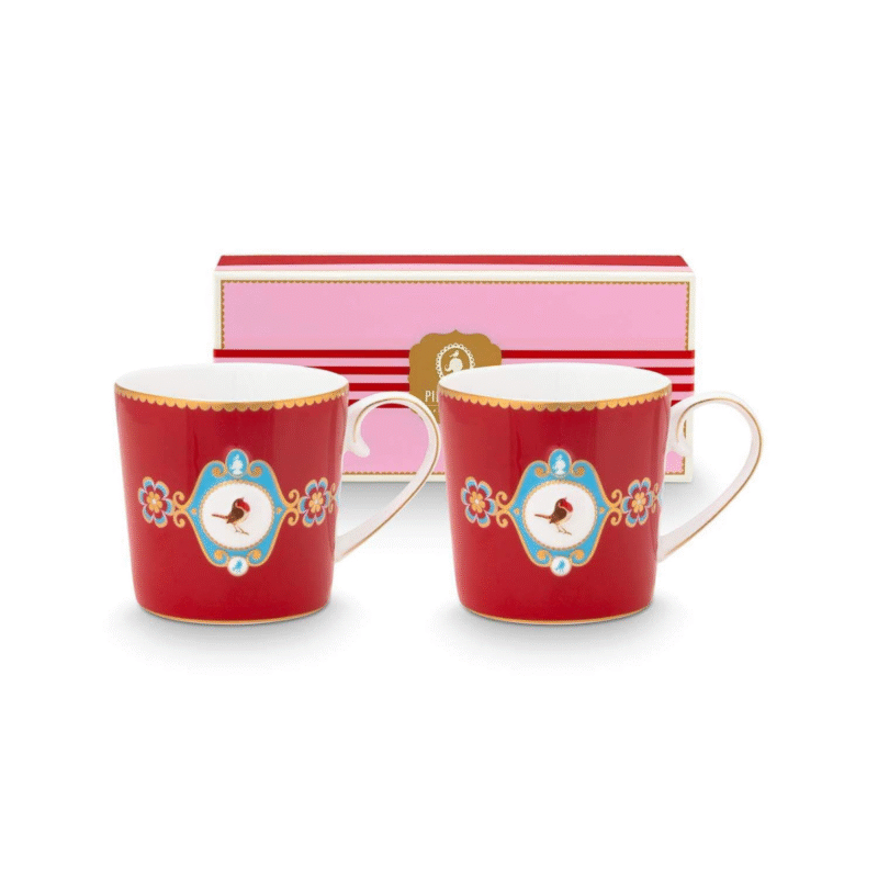 PIP STUDIO SET OD 2 ŠALICE LOVE BIRDS MEDALLION RED 190 ML