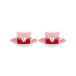 PIP STUDIO SET OD 2 ŠALICE S TANJURIĆIMA LOVE BIRDS MEDALLION RED - PINK - Slika 3