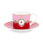PIP STUDIO SET OD 2 ŠALICE S TANJURIĆIMA LOVE BIRDS MEDALLION RED - PINK - Slika 4