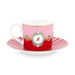 PIP STUDIO SET OD 2 ŠALICE S TANJURIĆIMA LOVE BIRDS MEDALLION RED - PINK - Slika 5
