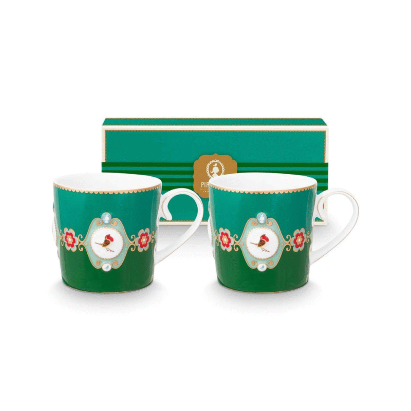 PIP STUDIO SET OD 2 MALE ŠALICE SMALL LOVE BIRDS MEDALLION EMERALD GREEN