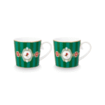 PIP STUDIO SET OD 2 ŠALICE LOVE BIRDS MEDALLION STRIPES EMERALD GREEN 190 ML - Slika 4