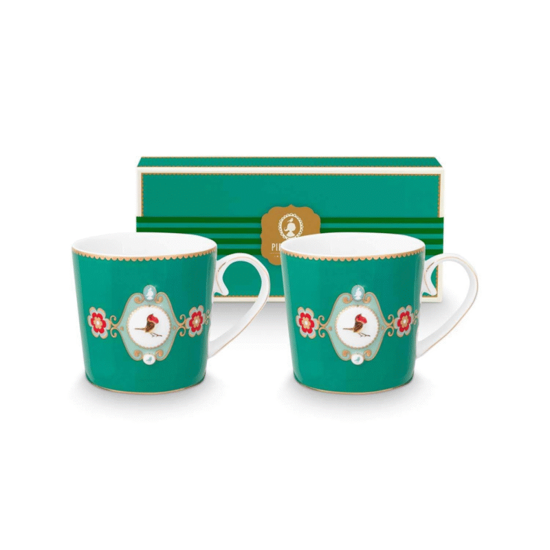 PIP STUDIO SET OD 2 ŠALICE LOVE BIRDS MEDALLION EMERALD