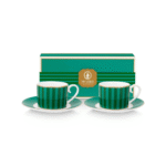 PIP STUDIO SET OD 2 ŠALICE ZA ESPRESSO S TANJURIĆIMA LOVE BIRDS STRIPES EMERALD-GREEN