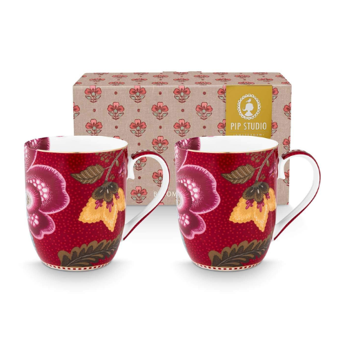 Pip Studio Blooming Tales Fantasy Dark Red set šalica s cvjetnim uzorkom i zlatnim detaljima