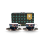 Pip Studio Berry Blues set od dvije espresso šalice od 120 ml s pripadajućim tanjurićima, cvjetnim uzorkom i zlatnim detaljima