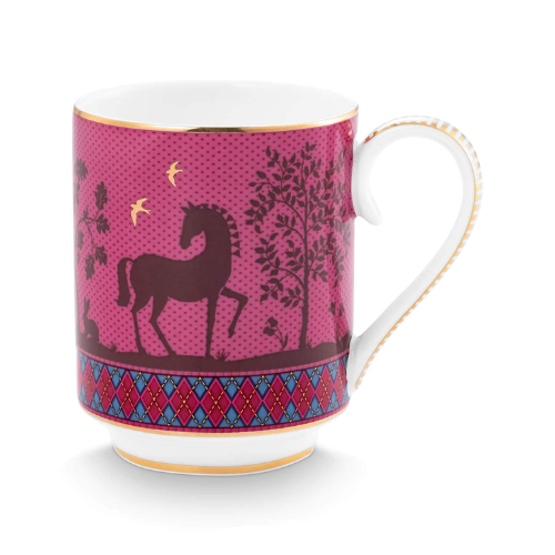 Pip Studio Pip's Deerest Darling Pink šalica od porculana zapremnine 250 ml u ružičastoj boji s motivima jelena, konjića i zlatnim detaljima