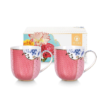 Pip Studio Royal Pink set od dvije porculanske šalice zapremnine 260 ml s ružičastim cvjetnim uzorkom i zlatnim detaljima