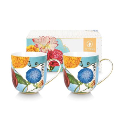 Pip Studio Royal Flowers set šalica zapremnine 260 ml s raznobojnim cvjetnim uzorkom i zlatnim detaljima