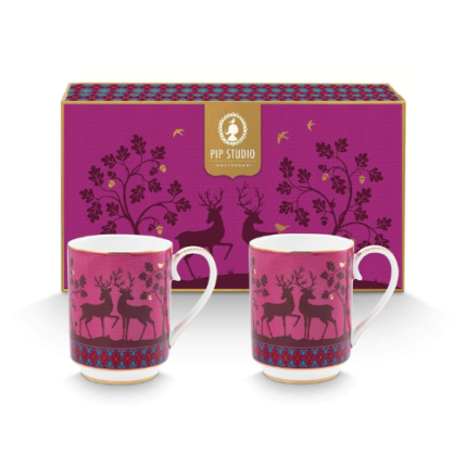 Pip Studio Pip's Deerest Darling Pink set šalica od porculana s ružičastim motivima životinja i zlatnim detaljima